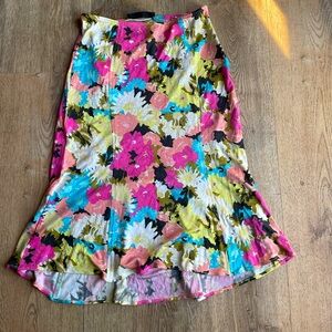 Yigal Azrouël Silk Floral Skirt Size 1 XS/S Vibrant Summer Midi Designer USA